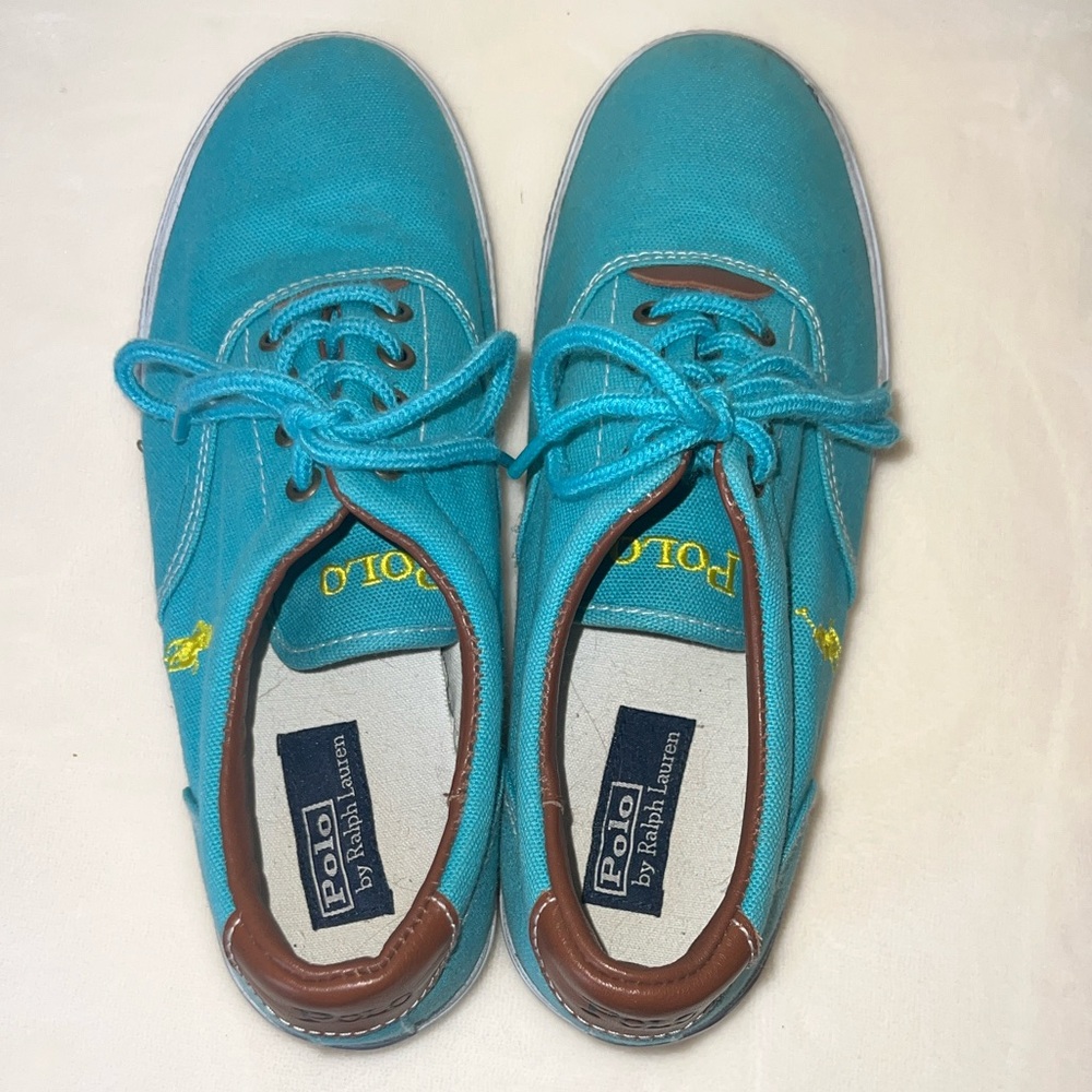 Y2K Polo Ralph Lauren Aqua Canvas Sneakers | Women’s Size 6 - Picture 7 of 12